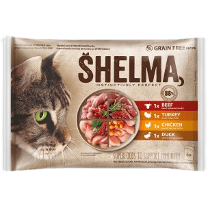 Shelma GF CAT kapsičky 4 x 85g, kuracie-hovädzie, kačacie-morčacie